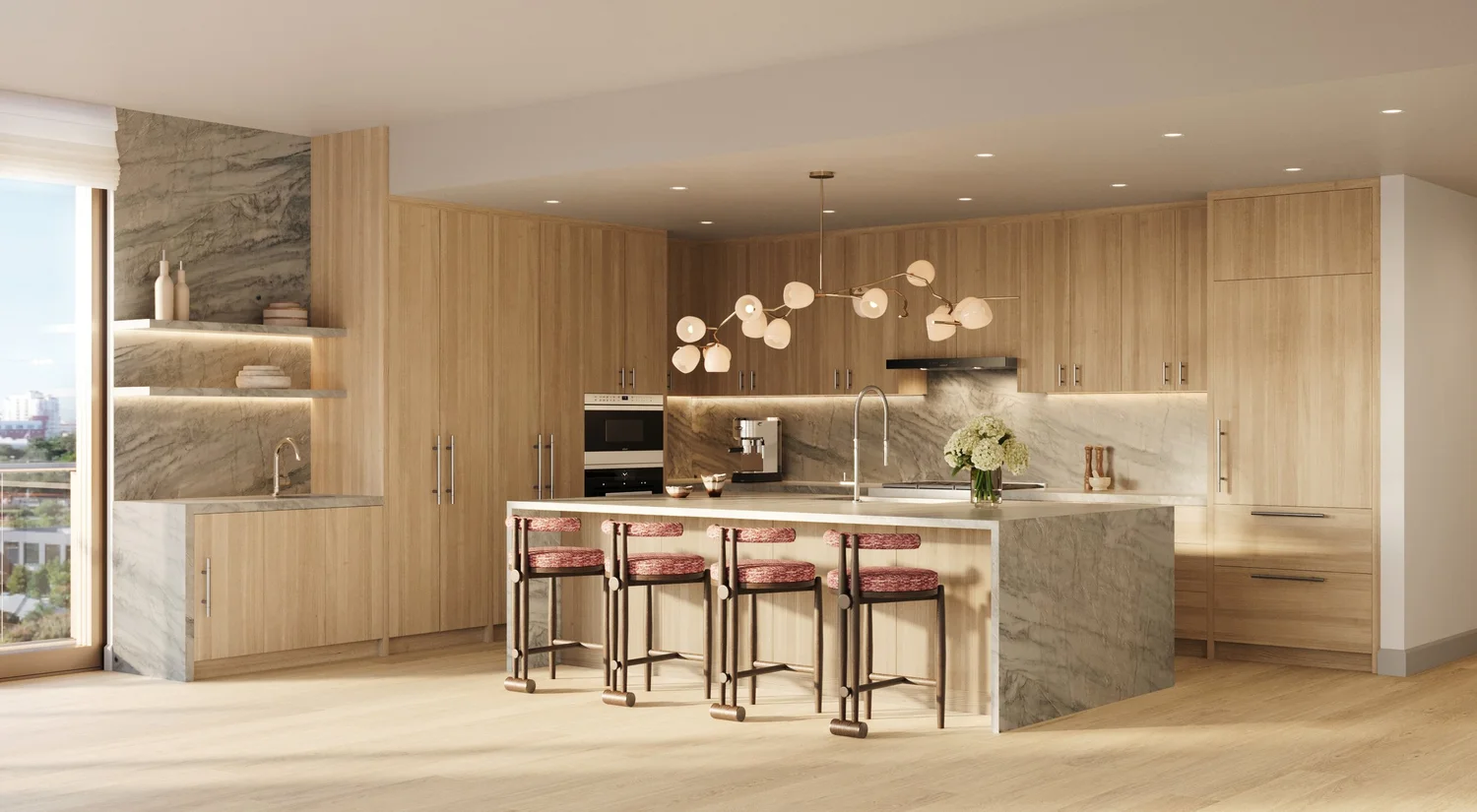 Nora House residence kitchen with Wolf range and quartzite island