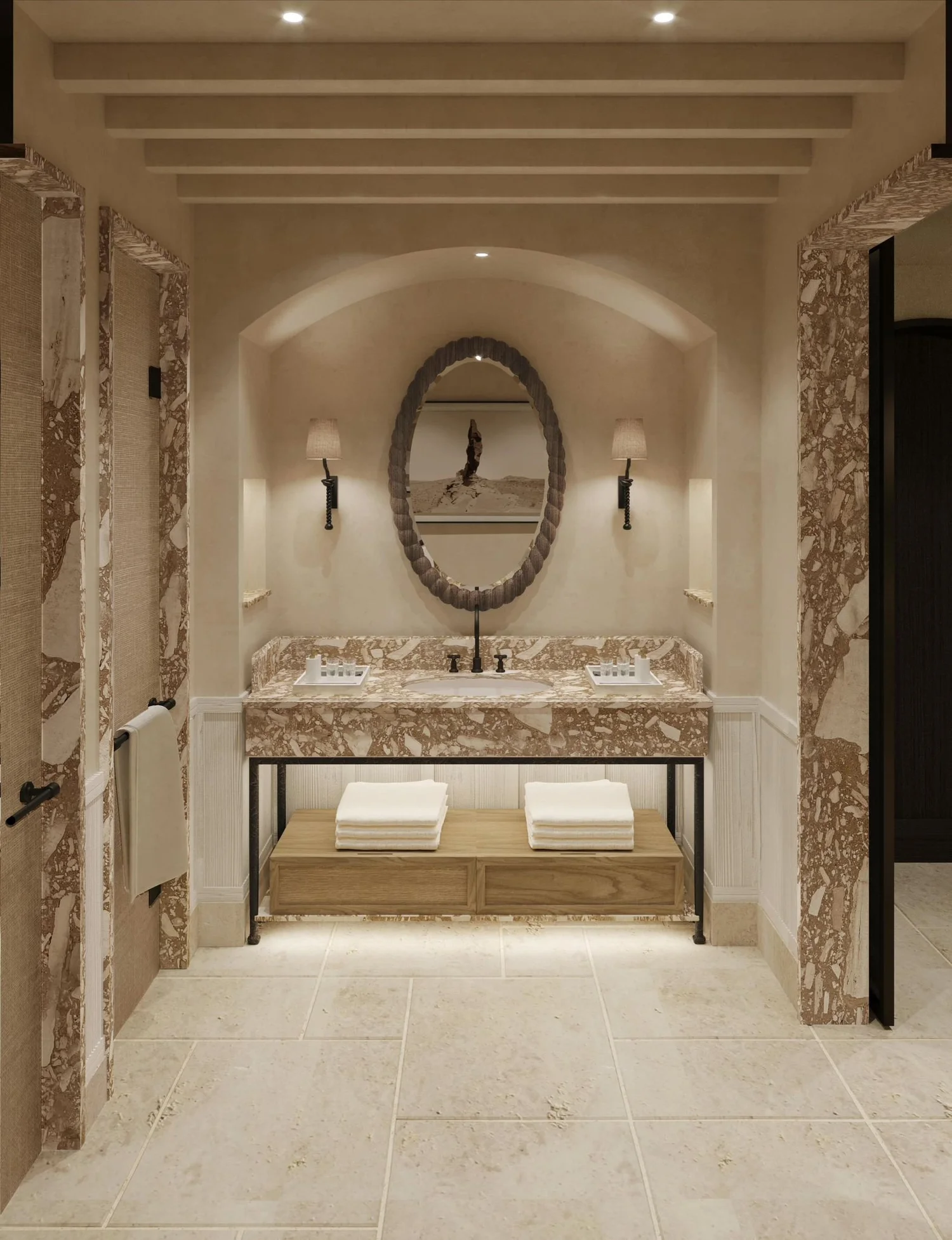 A guest room bathroom at Le Mas Bellevue Saint-Tropez