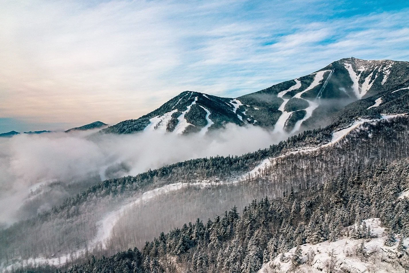 Skiers on the slopes of Whiteface Mountain near Lake Placid