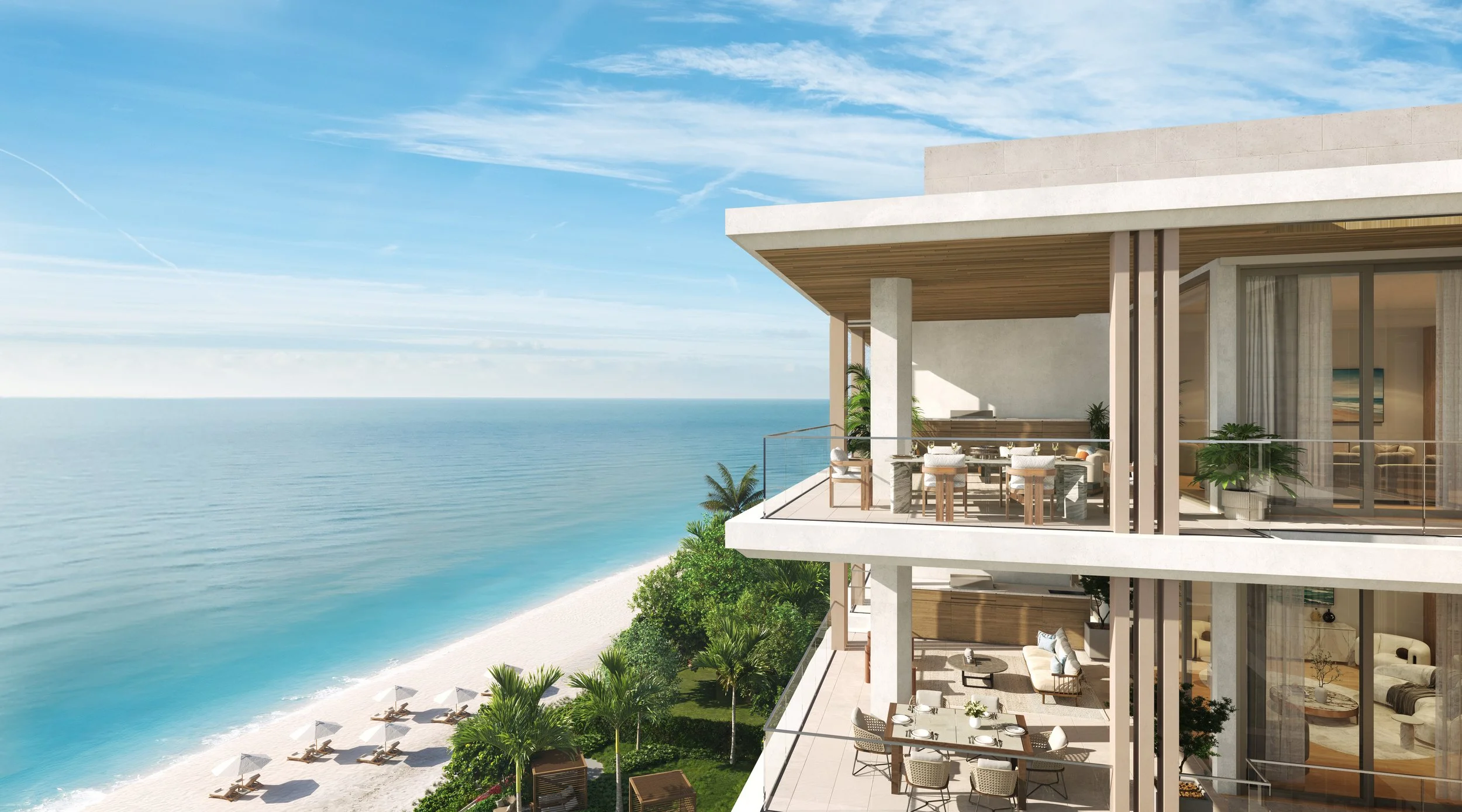 Olana Naples Residences beachfront exterior and terraces on Gulf Shore Boulevard