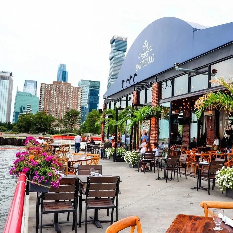 Battello Jersey City New Jersey Hudson River outdoor dining Manhattan skyline views