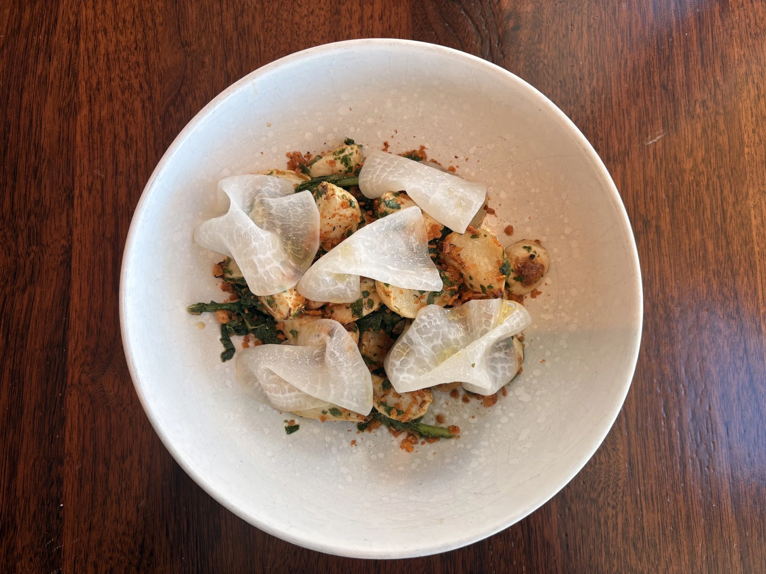 Roasted turnip vegan dish at Sea Glass, Inn by the Sea, Cape Elizabeth, Maine