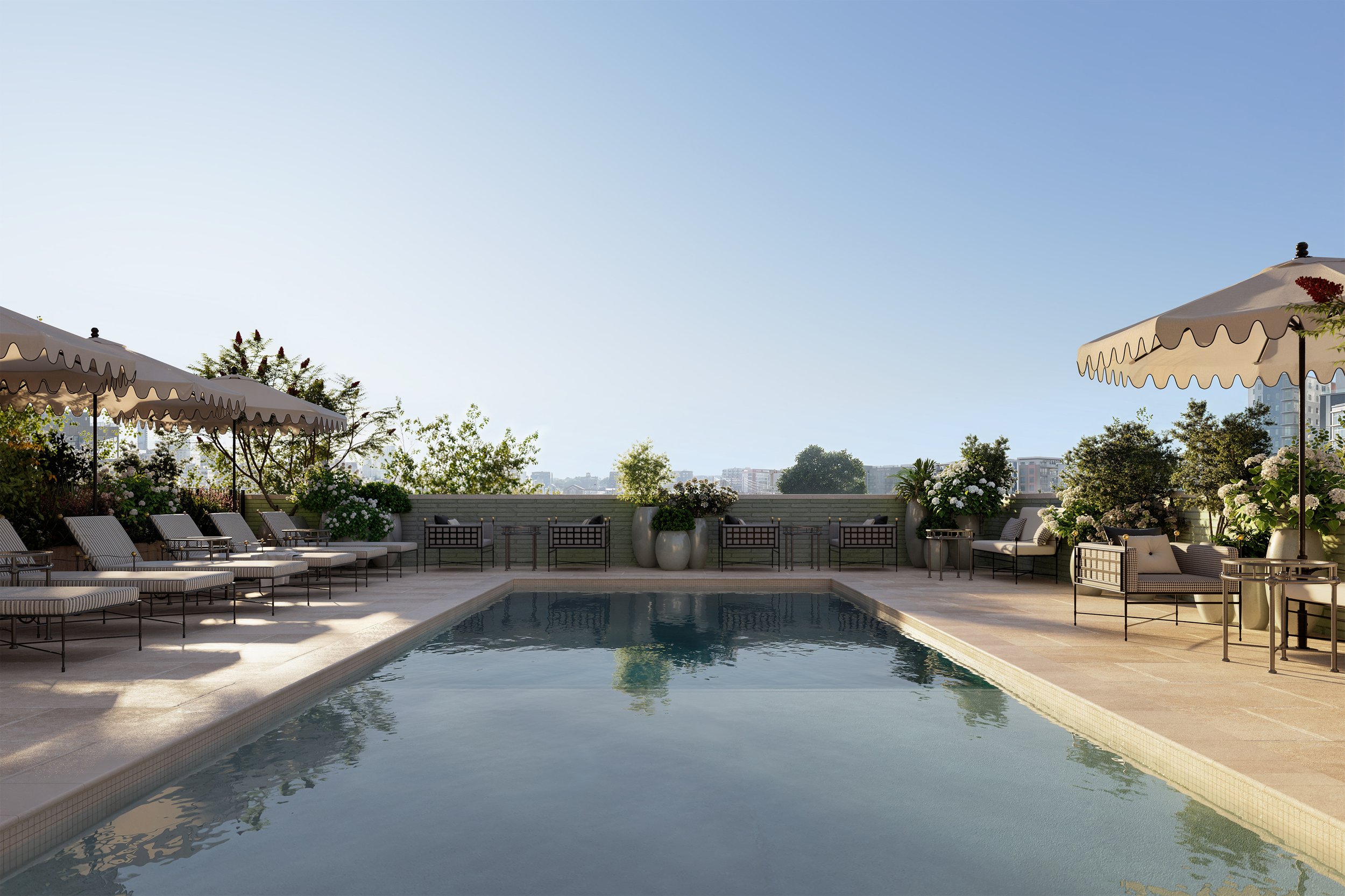The third-floor owners' pool at Pendry Residences Nashville