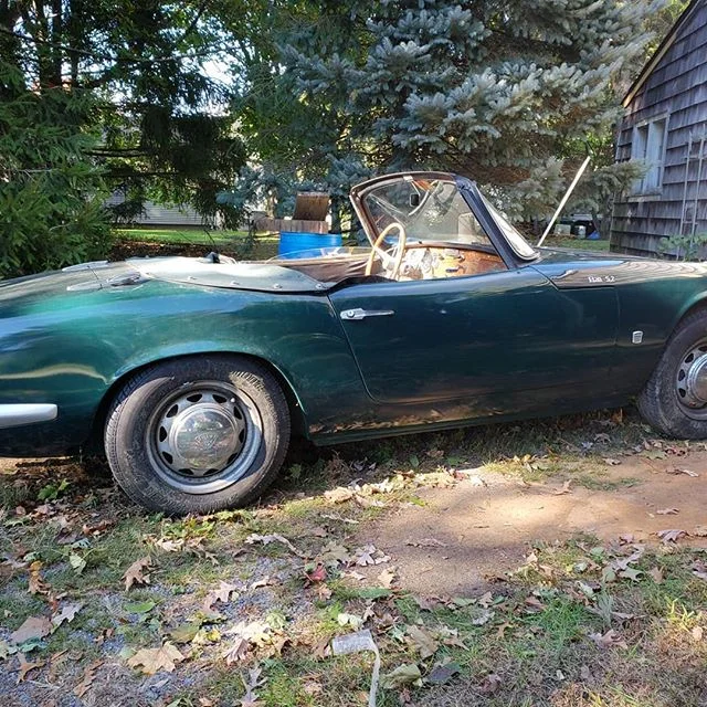 Lotus in the barn...if only it were a Cobra! Owner bought it brand new at Picard Motors in Smithfield RI in 1965. It was white, and he didn't want white, so he paid Picard $65 to paint it BRG. May be available for sale soon...we're talking...