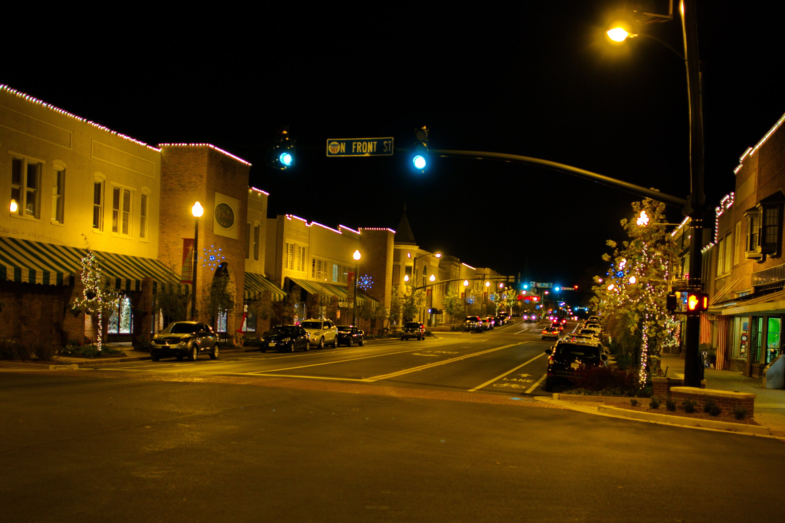 Looking West from Front Street on Main at Christmas