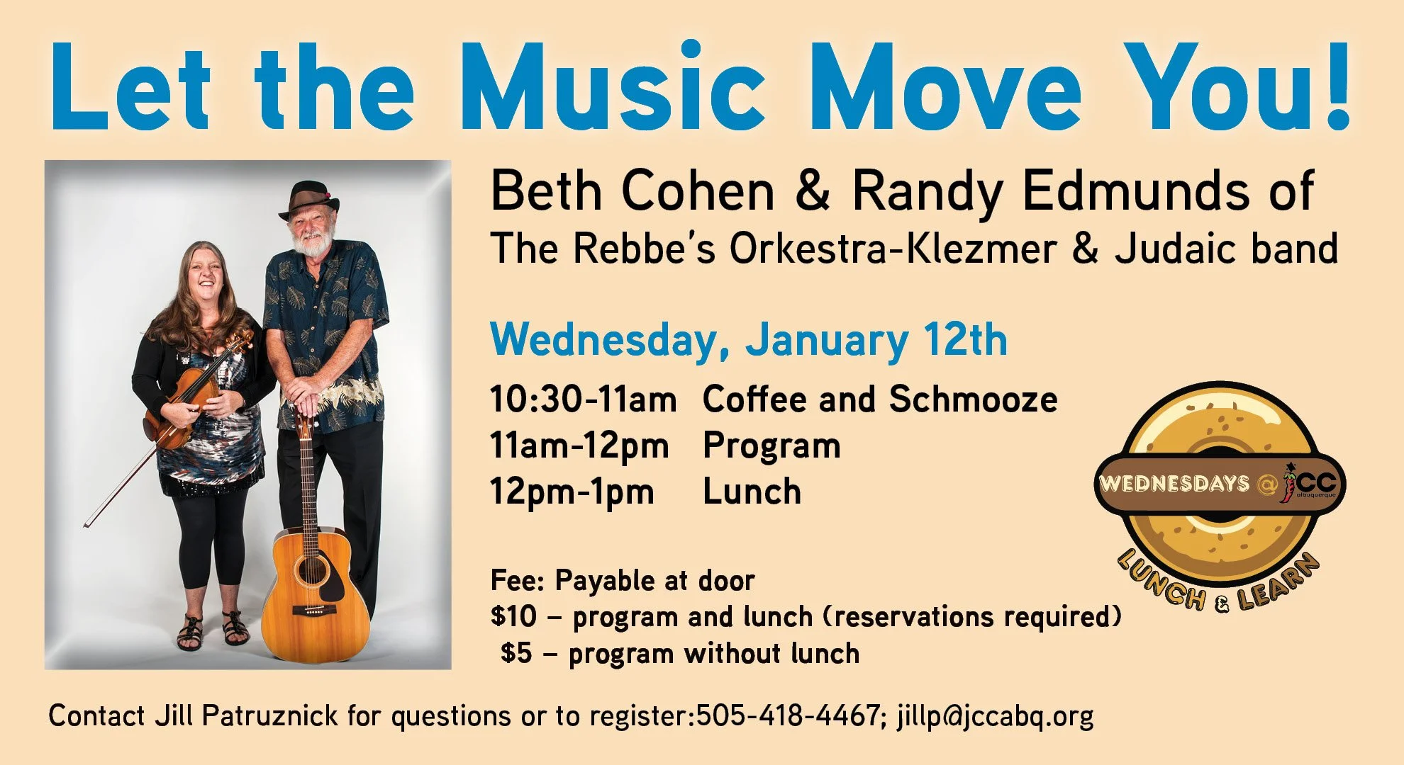 Let the music move you! Lunch and Learn with Cantor Beth Cohen and Randy Edmunds