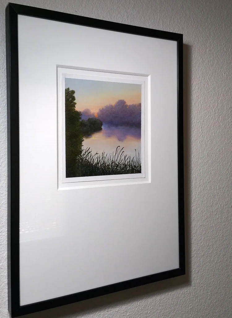 Misty Lake, Oil on Stonehenge Paper , Framed with Rising Museum Board 8 Ply