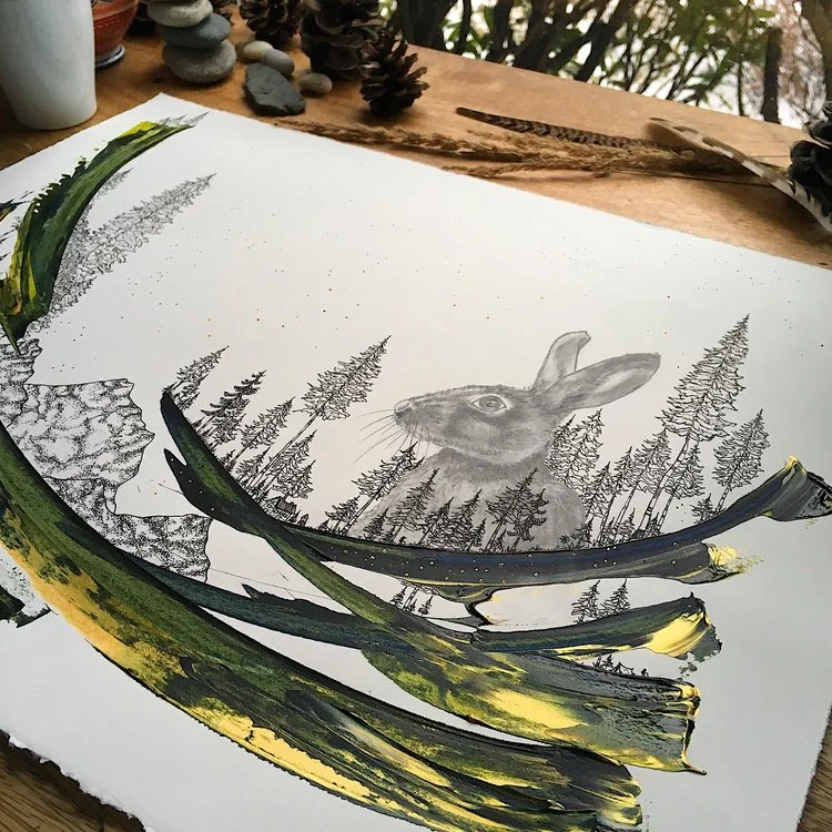 Mixed Media with acrylic, pencil drawing and ink illustration on Stonehenge Paper.