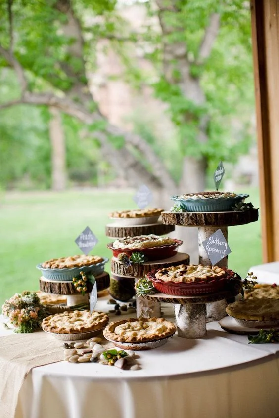  Rustic Wooden Pie Bar Display Photography by Angie Wilson Photography