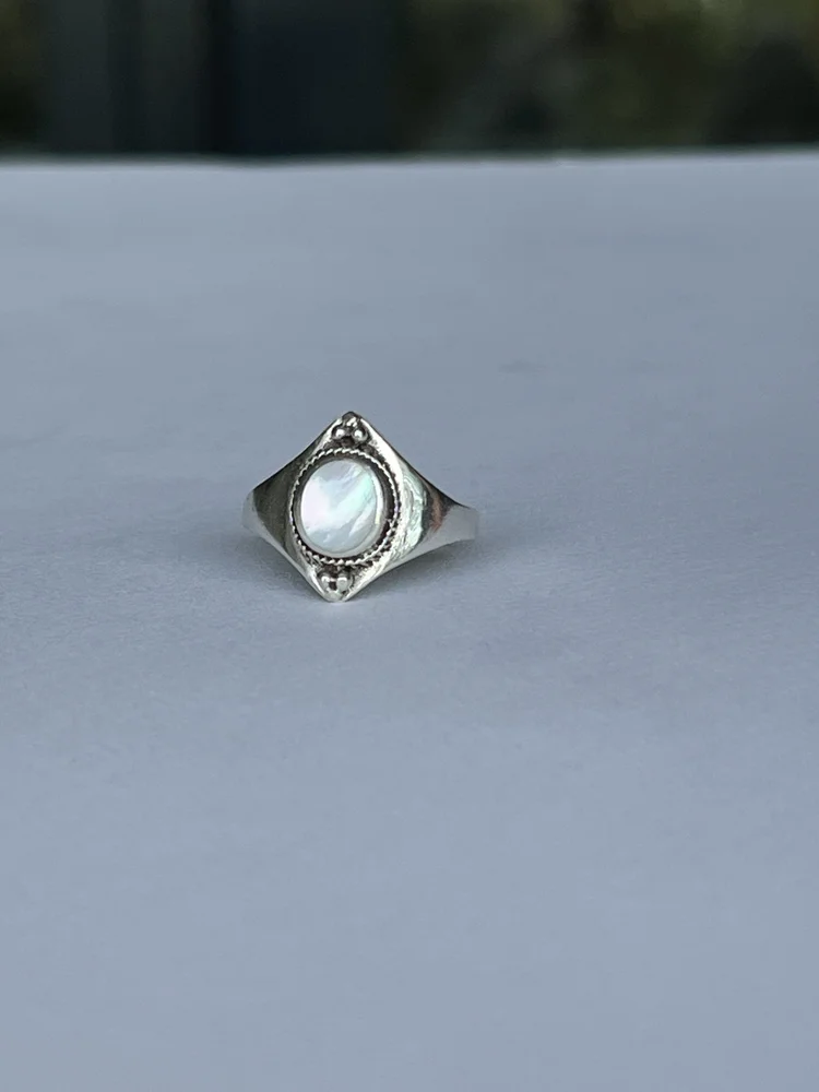 925 Sterling Silver Ring with Pearled Inset — Awoke Vintage
