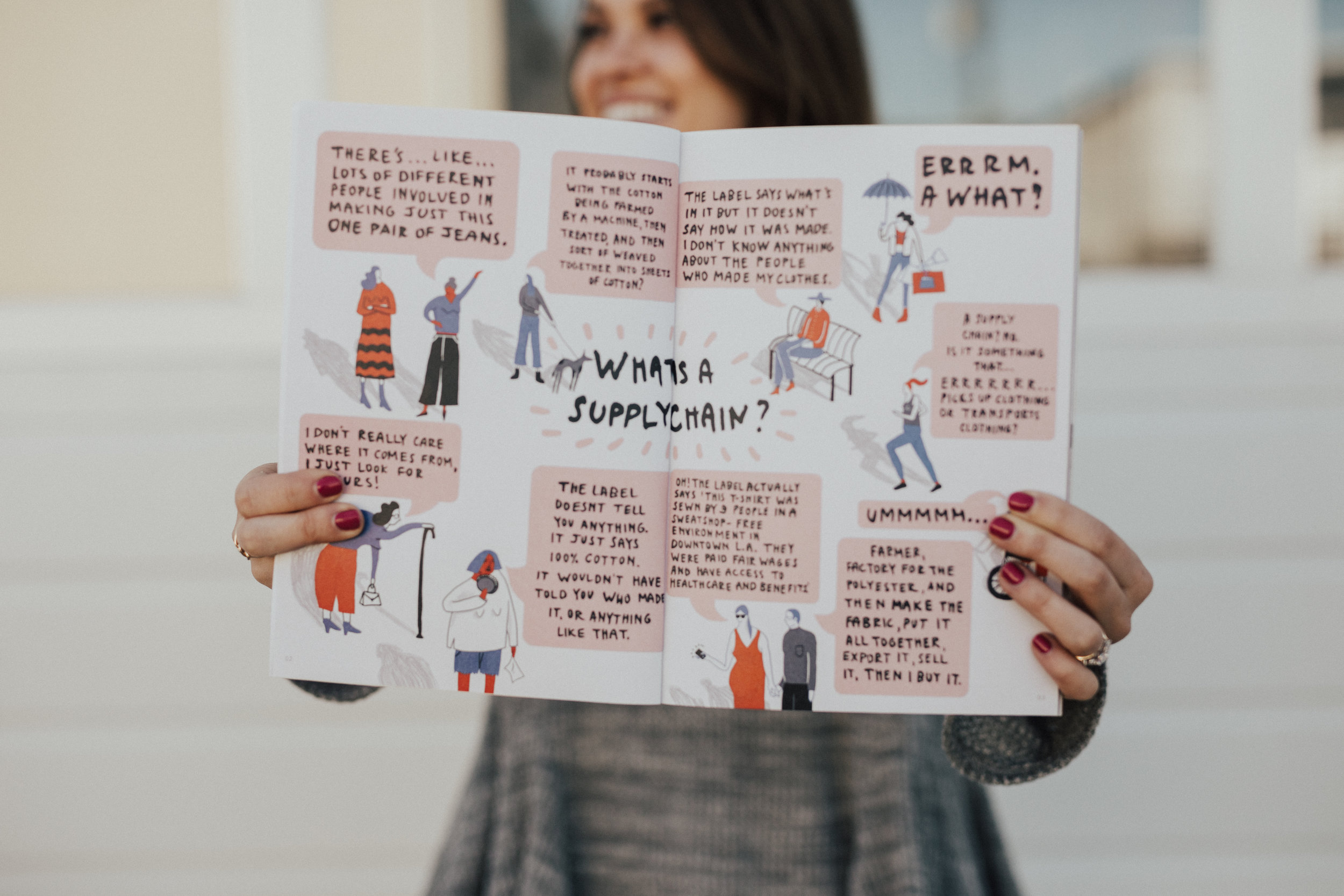 From the first Fashion Revolution magazine, this shot features an infographic on the Supply Chain in the fashion industry - it makes up the manufacturing, sourcing, creation, distribution , people, materials, behind the items we wear. Each company has one and it makes a big impact on the ethics behind the brand!
