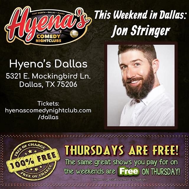 Hey DALLAS, TX!!! Get your tickets now to see me at  Hyena's Comedy Nightclub @hyenascomedydallas this weekend! As always, FREE SHOW THURSDAY!!! Two shows FRIDAY, two shows SATURDAY. Soooo much material to unleash! hyenascomedynightclub.com/dallas