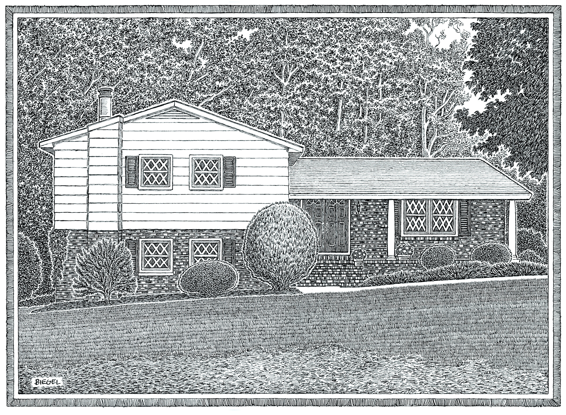 Hand-drawn portrait of a house in South Carolina