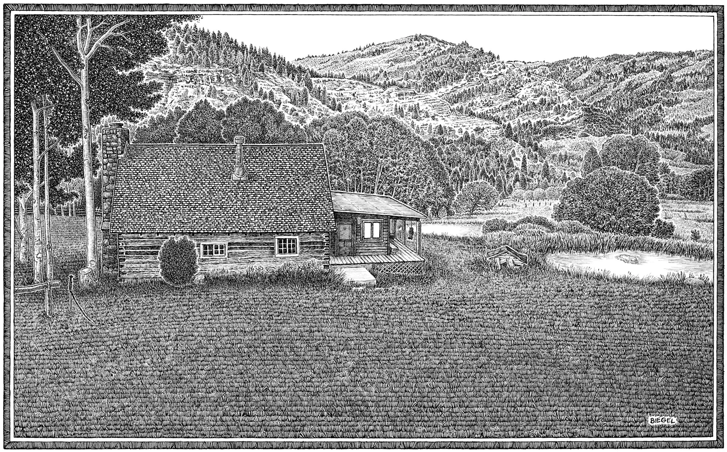 Hand-drawn portrait of a house in Colorado Springs