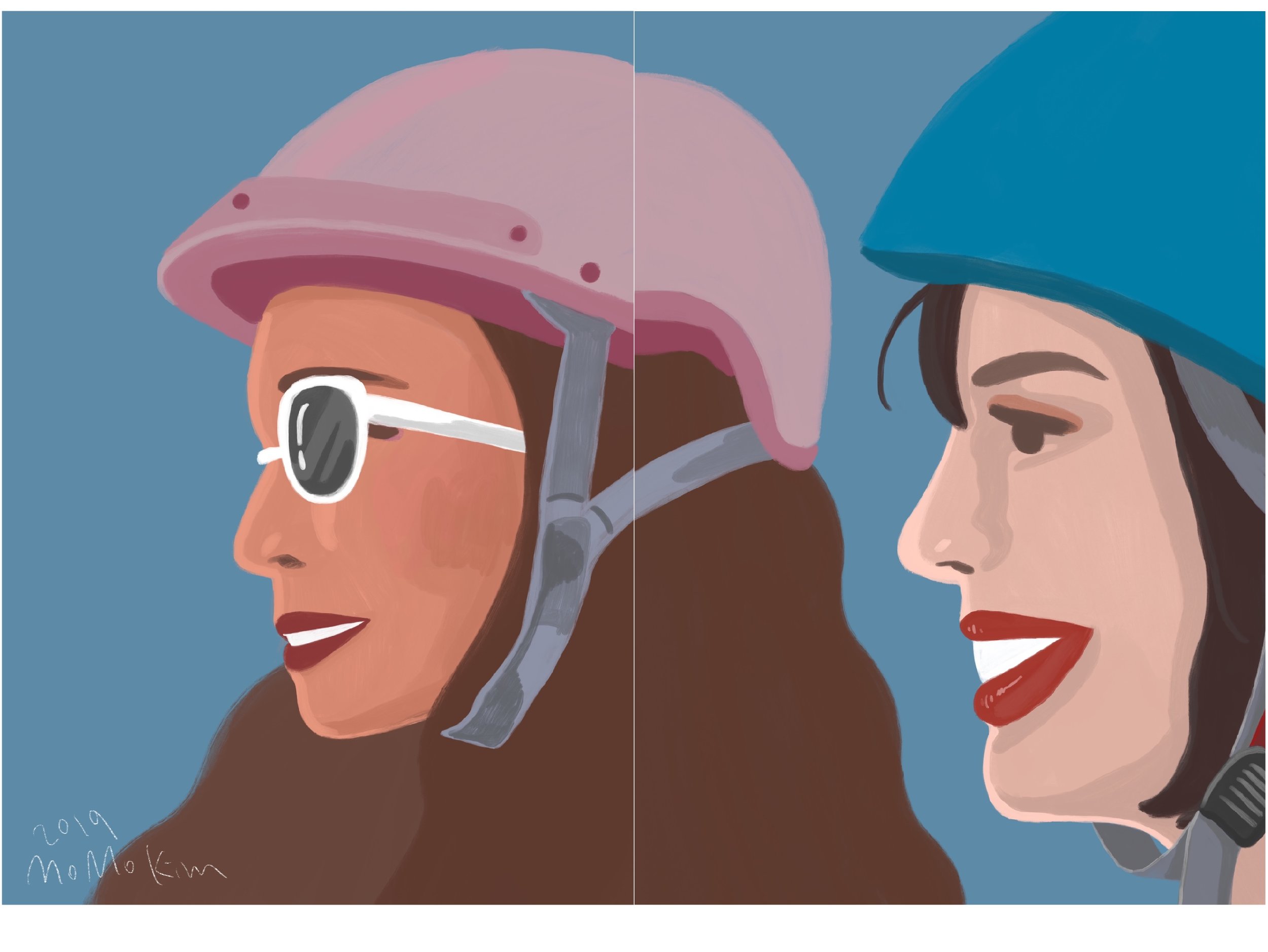 Motorcycle, women and helmets, 841x1188mm Digital 2019