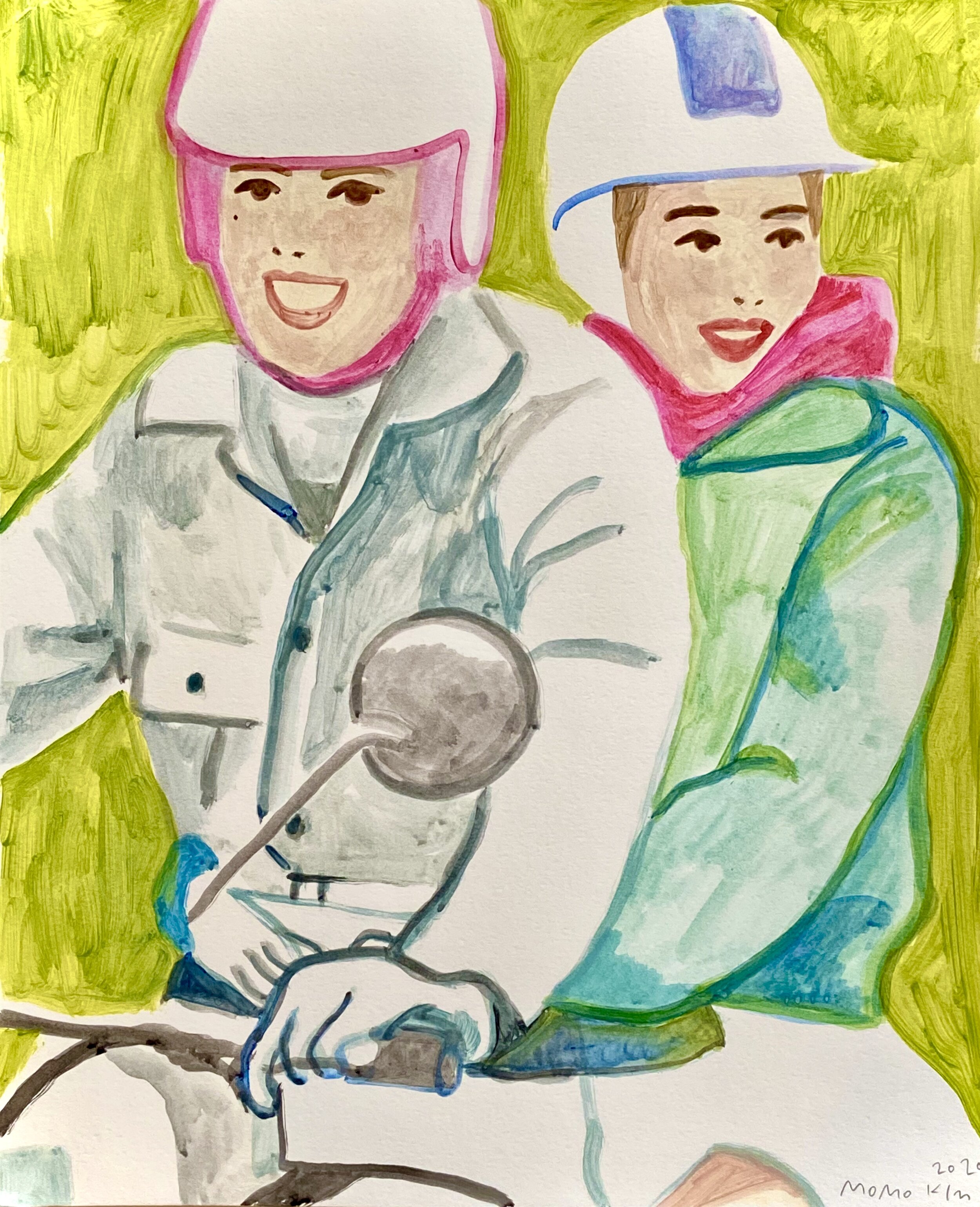 Couple bike ride, 14" x 17", acrylic painting 2020