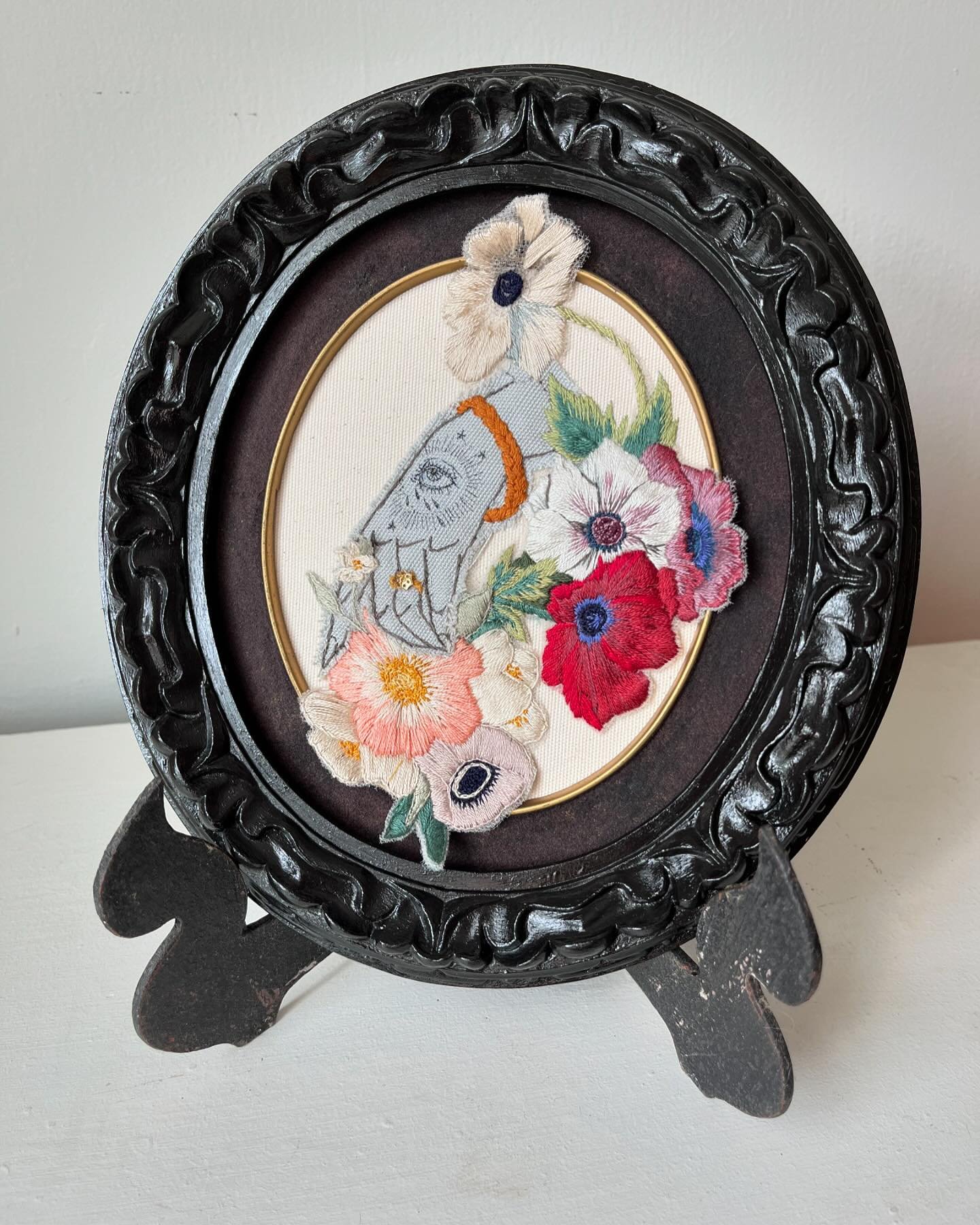 Stitched. Mounted. Framed. 

Reclaimed frames always keep me on my toes. To preserve the longevity of this mounting I decided to keep this frame on a stand for display instead of for hanging. 

#littleluxuries #mainlineartcenter #embroidery #slowart