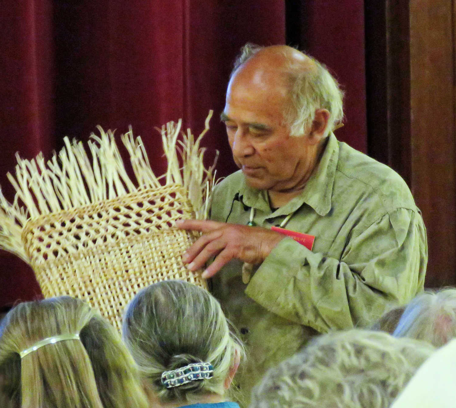 Master Basket Maker Ed Carriere presents Salish Sea basketry. Photo by Diane Woods