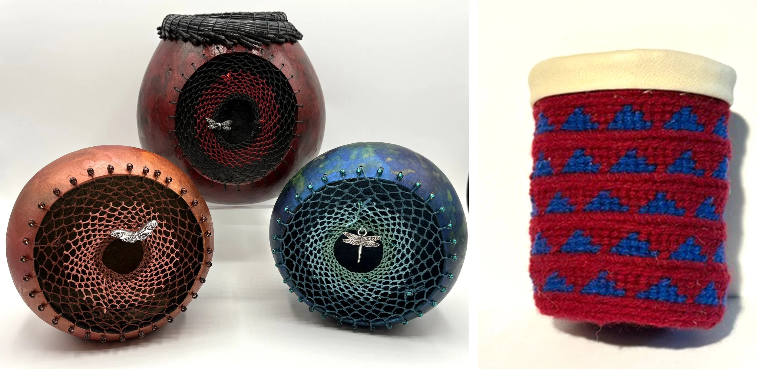 March Zoom-In, Day 5: Dreamcatcher in a Gourd with Pine Needle Rim &amp; Small Sally-type Bag (2 days ctd)