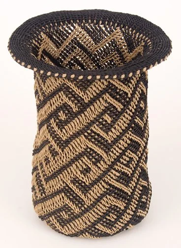 Bushongo Interlacements #4, 2007. Paper ribbon cords. Single-course oblique twining. Design inspired by Bushongo cut-pile raffia cloth in “African Designs from Traditional Sources”.