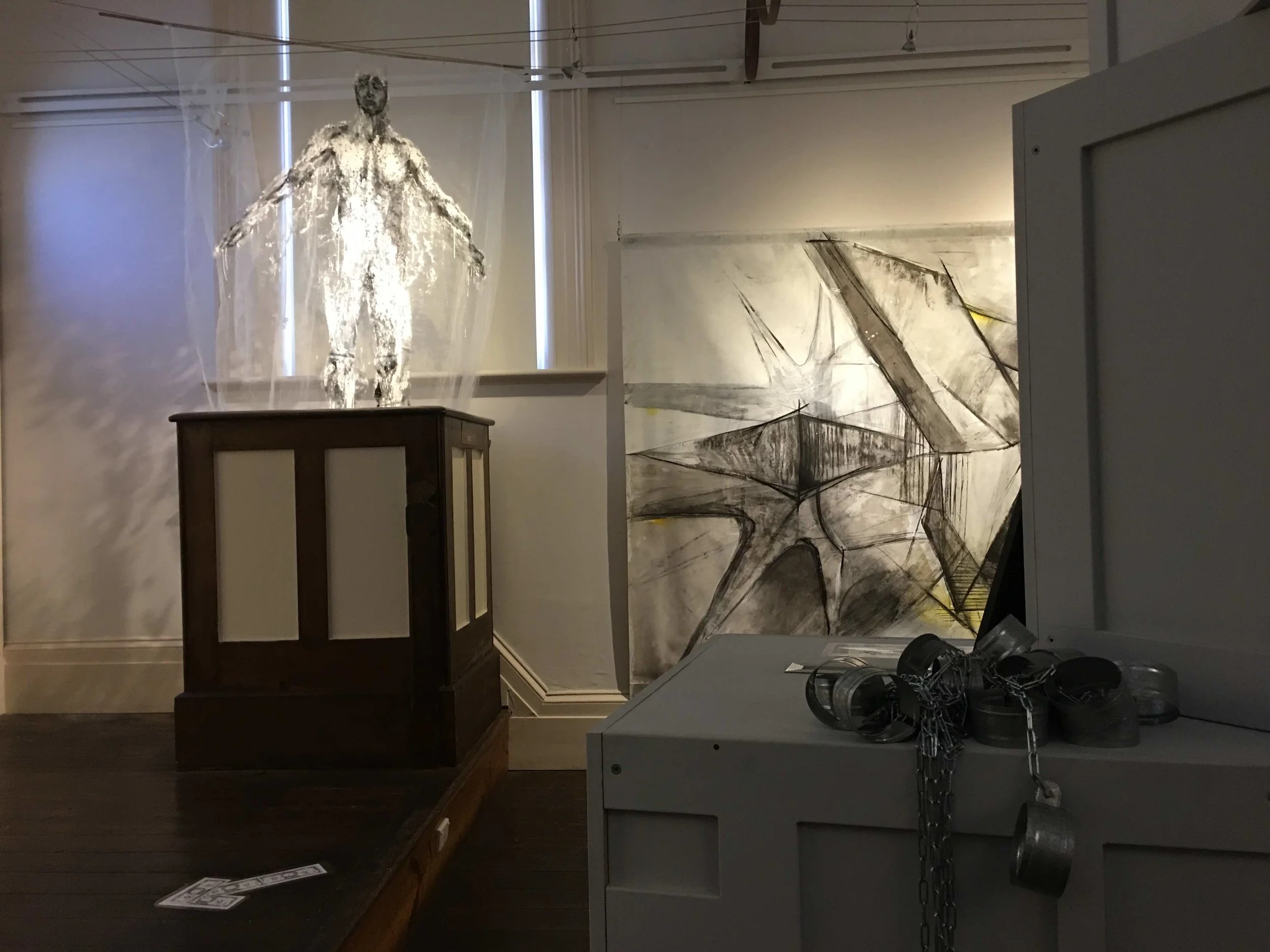 Works by Emilijia Kasumovic (left) and Jelena Voijnuvic (middle background), The Colony, 2019