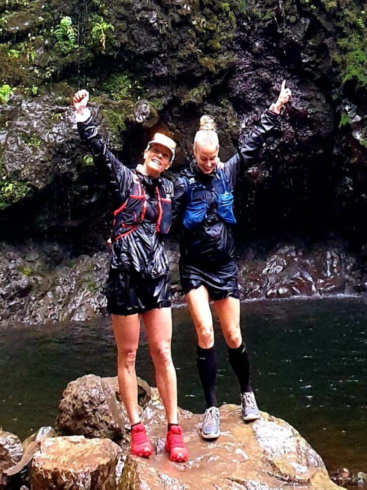 Katinka and Marisha at the waterfall, Levada