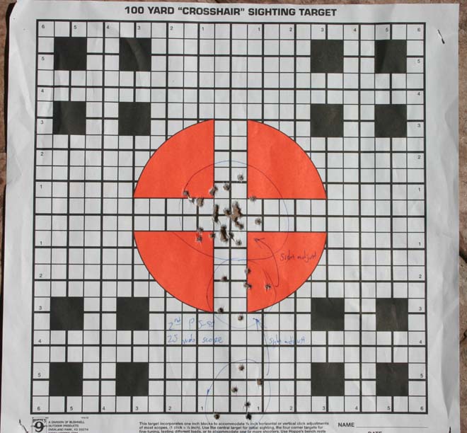 Notice the groups 'walking up' the center of the target as I zeroed the scope