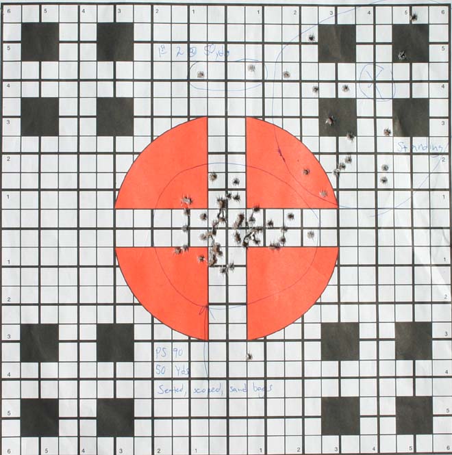 The group in the center at 50 yards is indicative of the PS90's ease of 'getting off a decent shot' without trying too hard