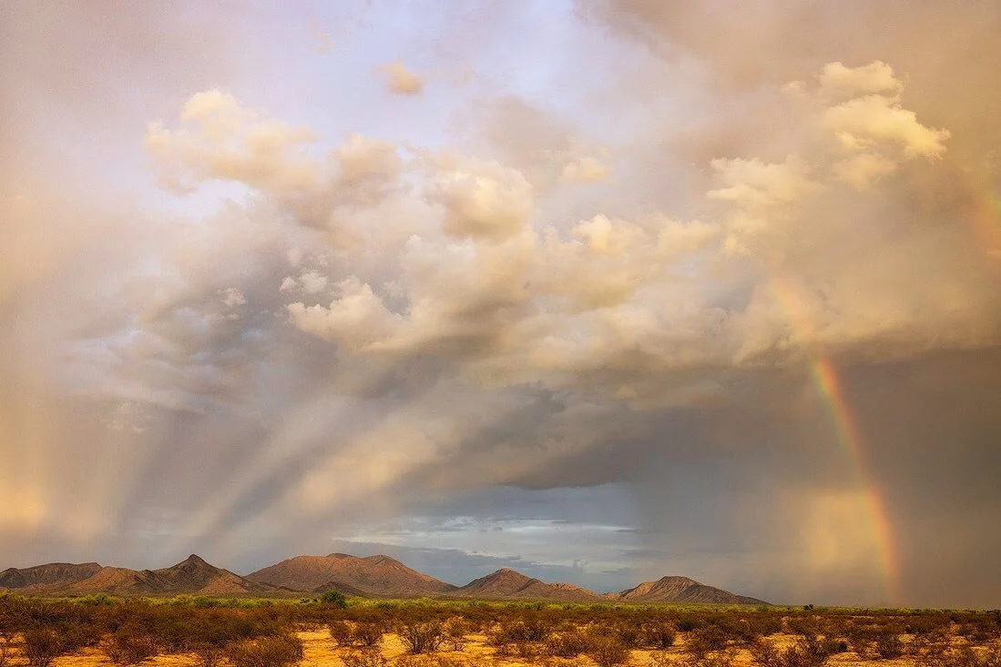 Here&rsquo;s some midweek monsoon goodness from my trip back in July. We had positioned ourselves in prime location to intercept a massive storm cell, and the leading edge of the storm just started to catch enough light to form this rainbow. Meanwhil