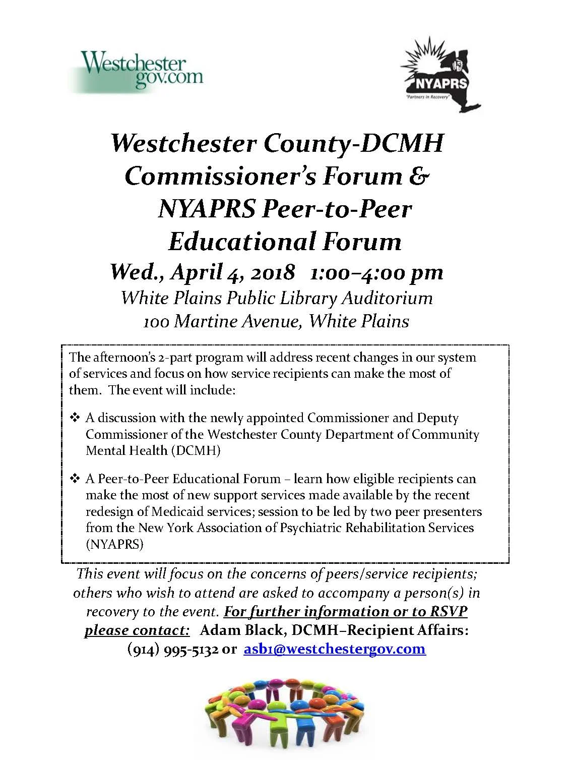 DCMH Commissioner's Forum  ���ϲ����� Peer-to-Peer Educational Forum - April 4 2018 in White Plains.jpg