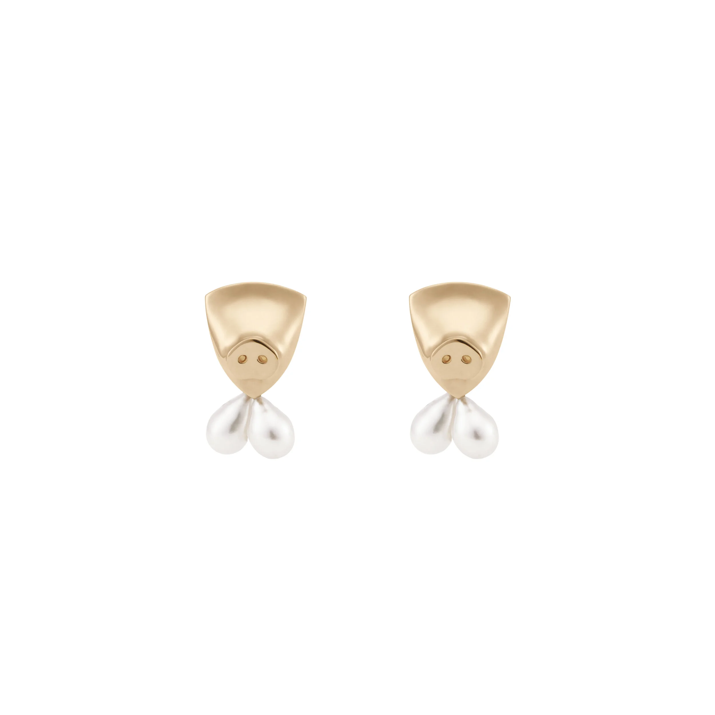 Pig Shield Earrings with two Drop Pearls