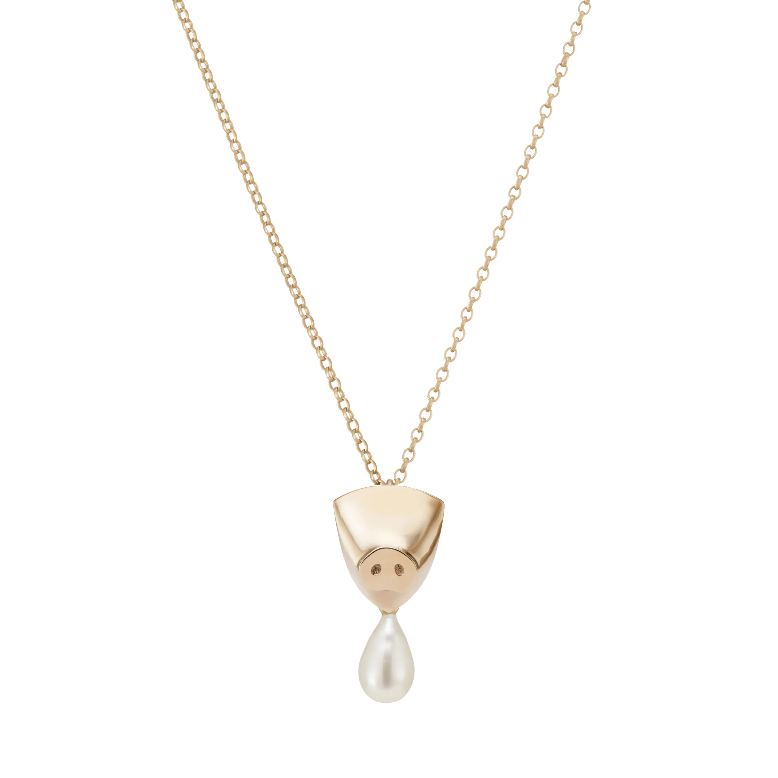 Pig Shield Pendant with one Drop Pearl