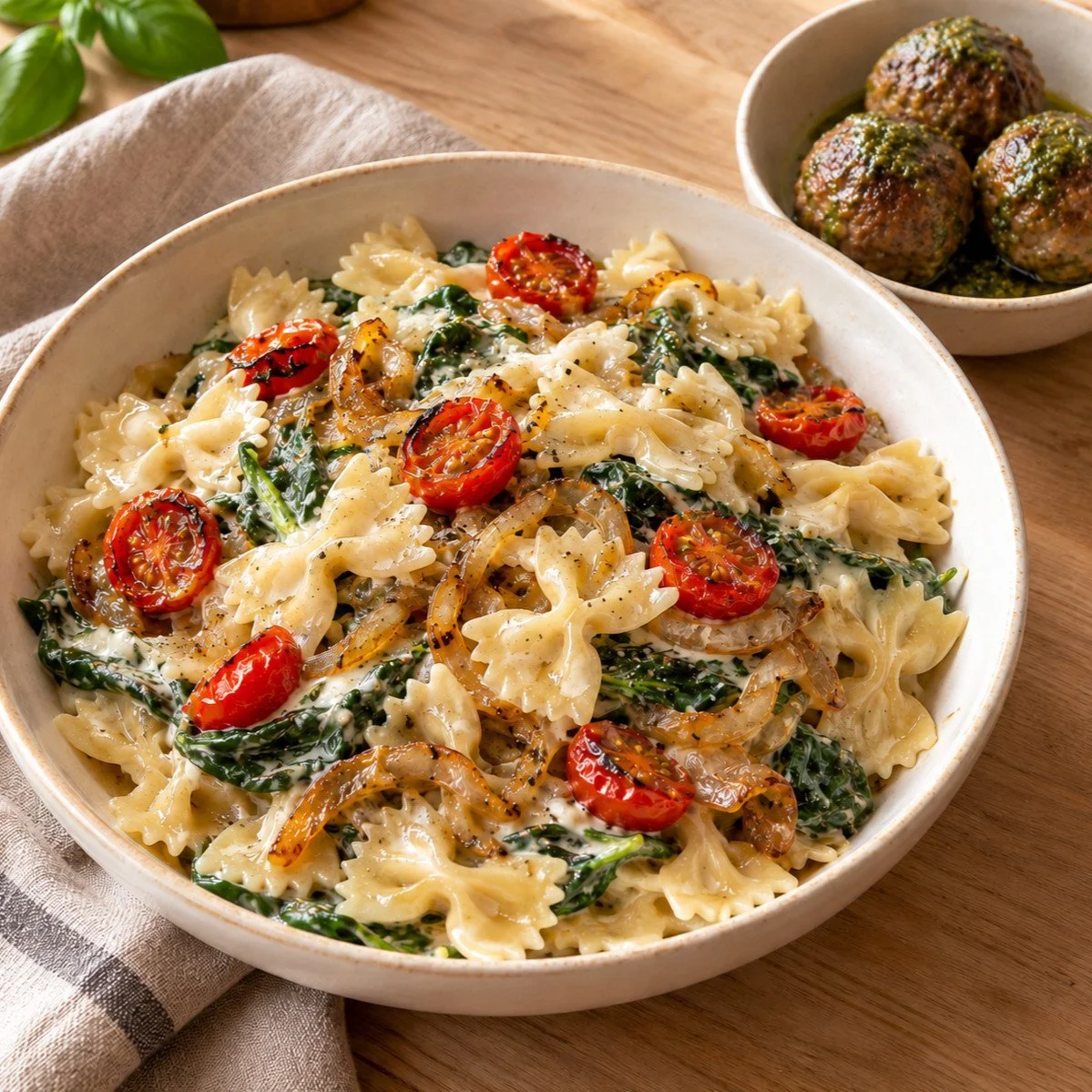 CREAMY SPINACH & ONION PROTEIN PASTA (MEATBALL OPTION)