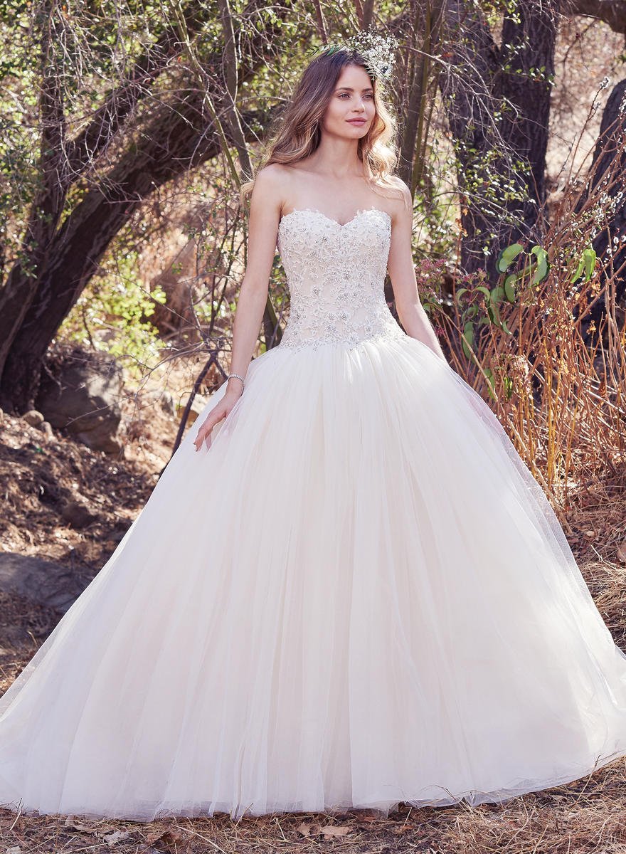 Jewel Neck Beaded Drop Waist Bridal Gown With Tiered Organza Skirt -  UCenter Dress
