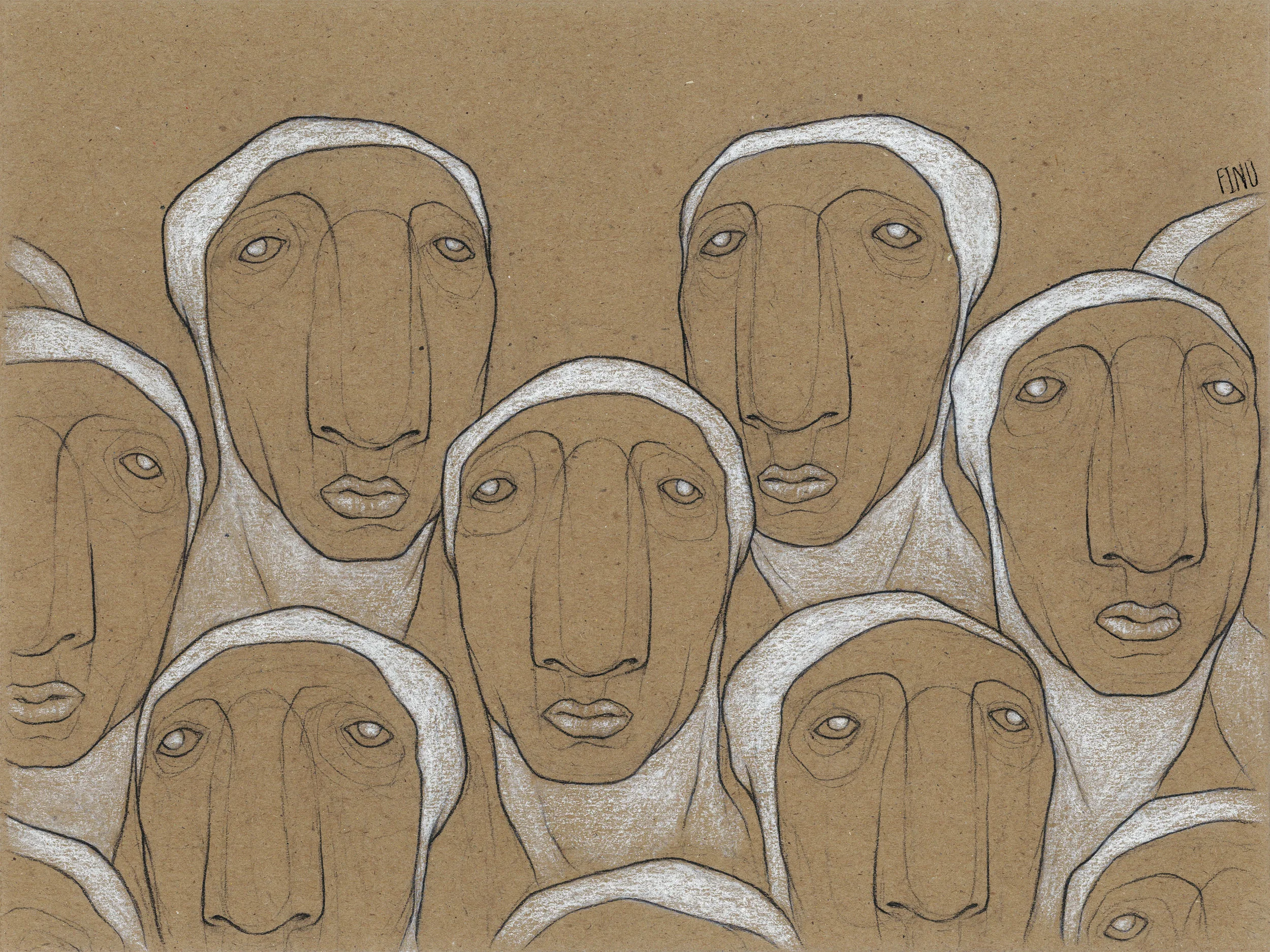 CAGOULE TEAM Charcoal and pastel on kraft paper, 9 x 12", 2017