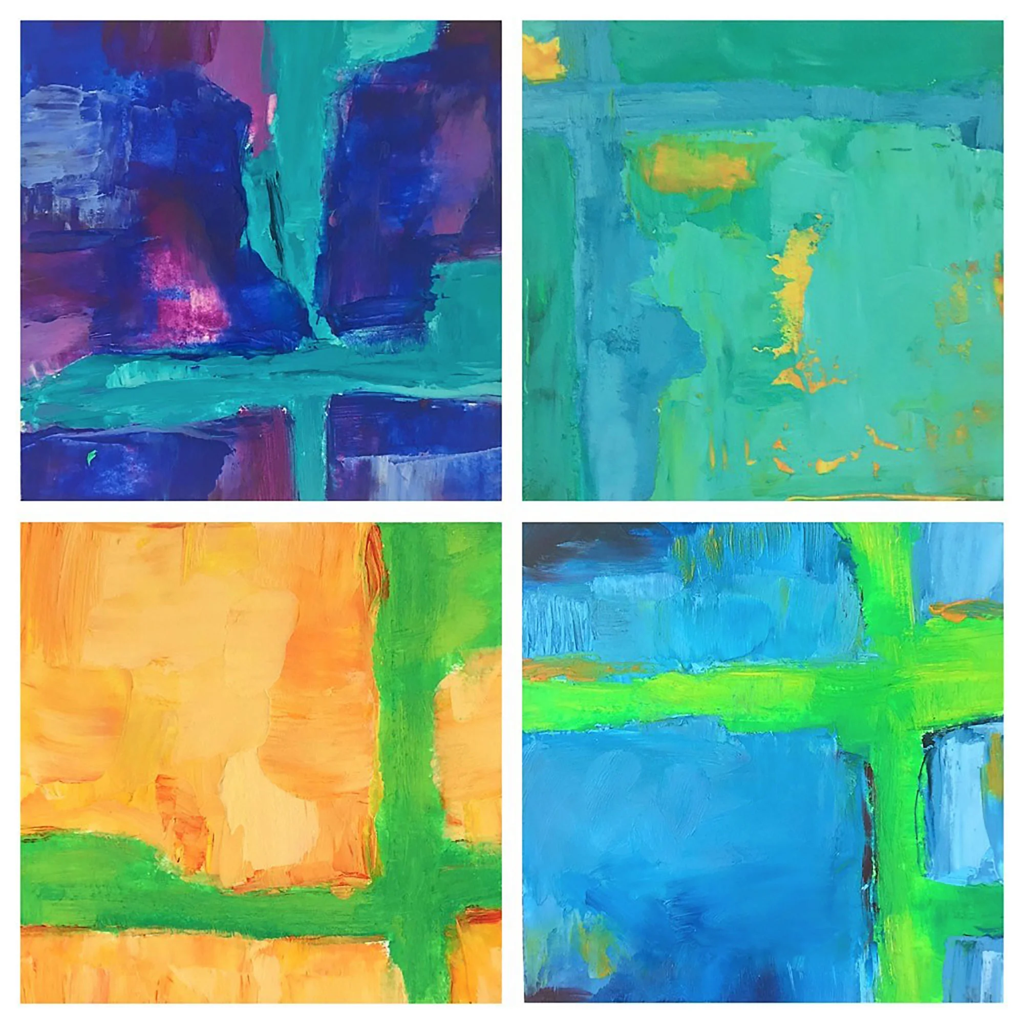The top two photos are the same turquoise green. The bottom two are the same yellow green. 