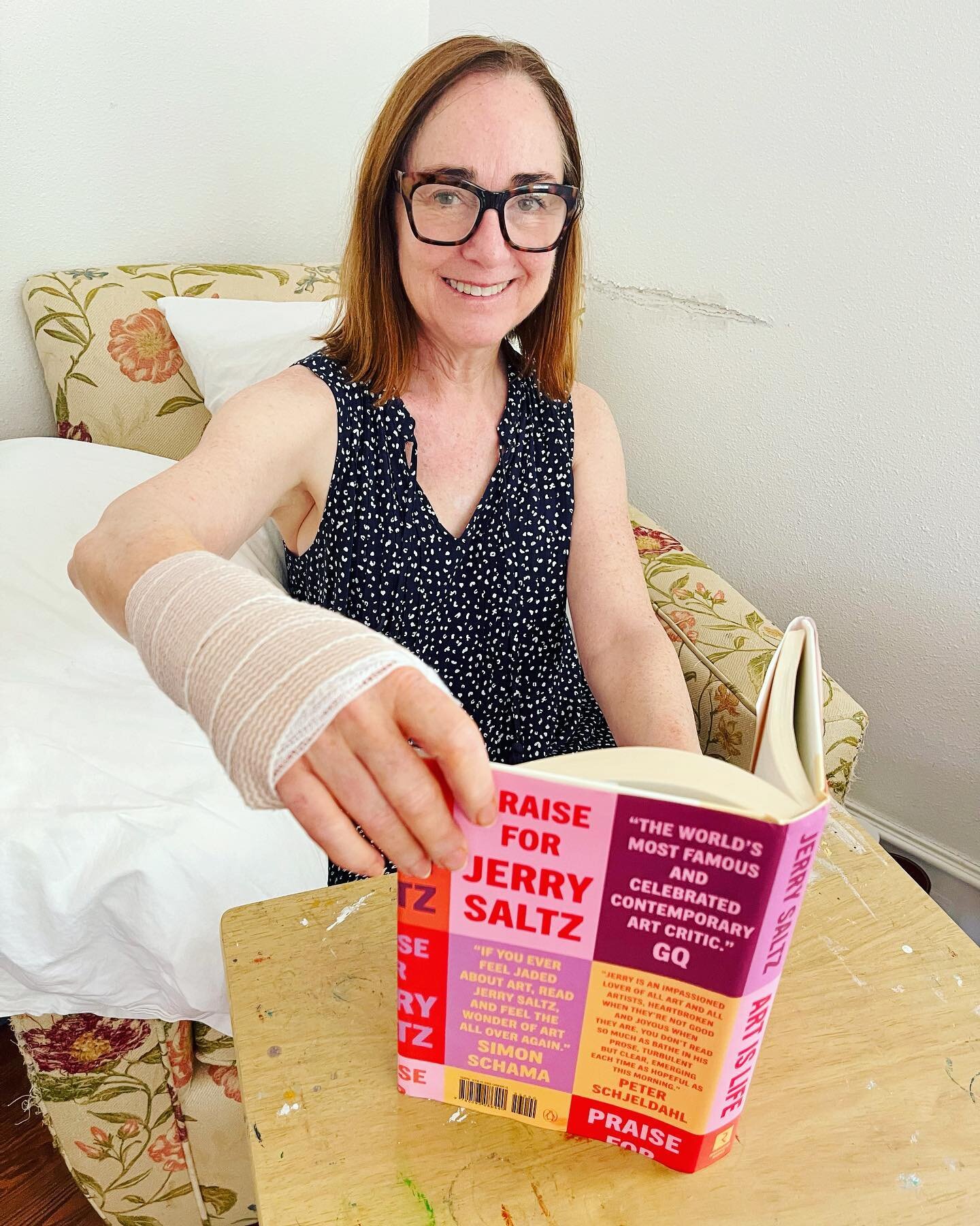 Reading &ldquo;Art is Life&rdquo; by Jerry Saltz as I recover from wrist surgery number two. 

Yesterday, I had carpal tunnel release surgery and removal of my plate/pins from broken wrist surgery number one in December. 

I&rsquo;m feeling hopeful! 