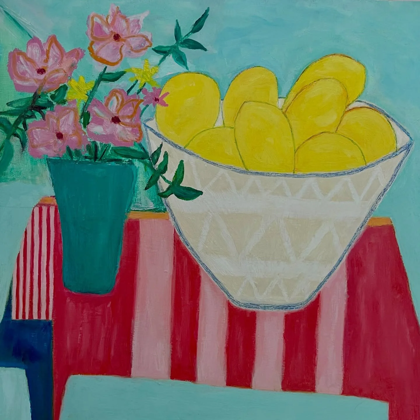 Beauty of everyday things. 
A vase of flowers. A bowl of lemons. 

oil on wood cradled panel
16 x 16
