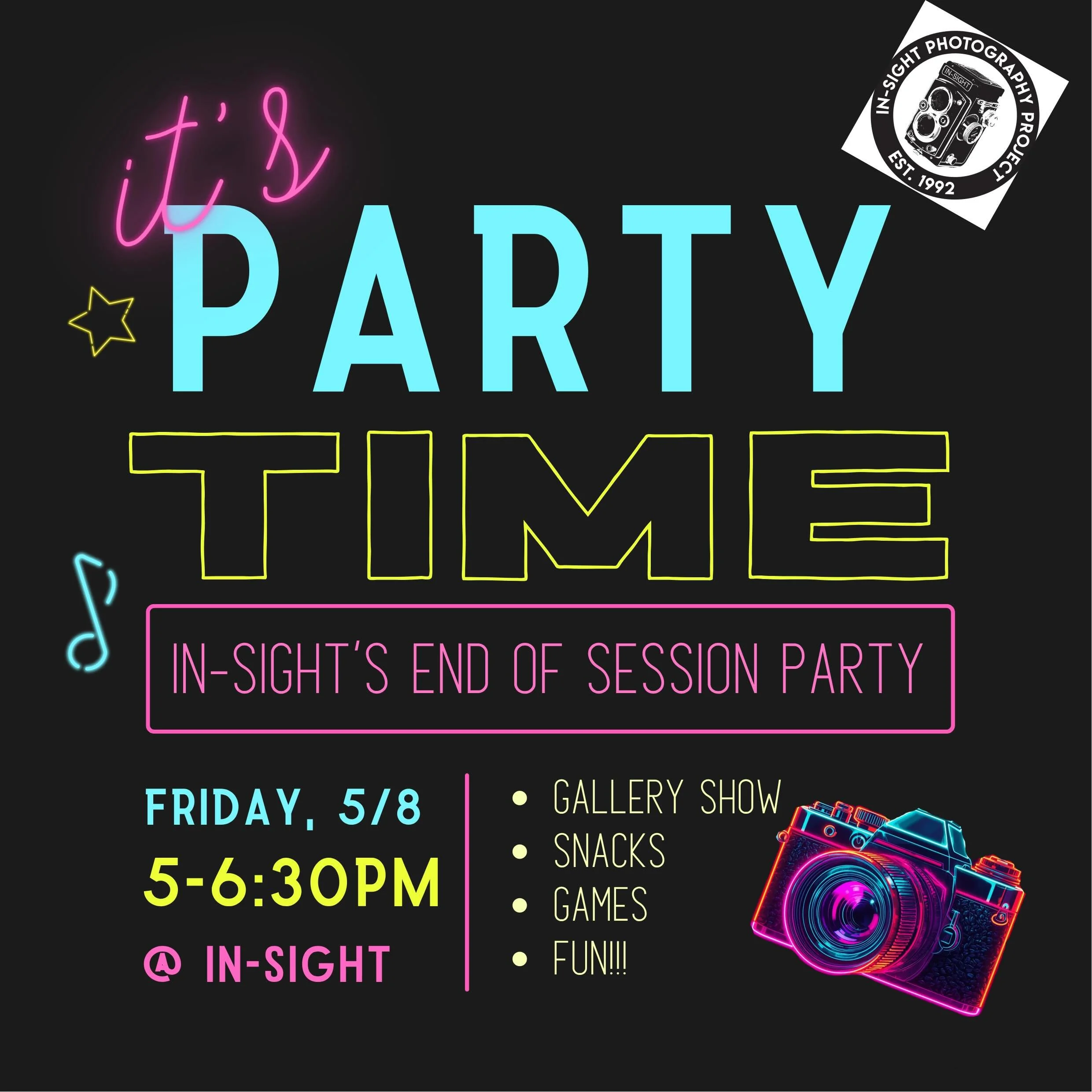 Come check out our Spring Session&rsquo;s awesome student work at our End of Session Party &amp; Gallery Show!  Tonight (5/8/26) from 5-6:30pm.  Be prepared to be amazed by the fabulous photographic creations!! #insightphotographyproject #youthphotog