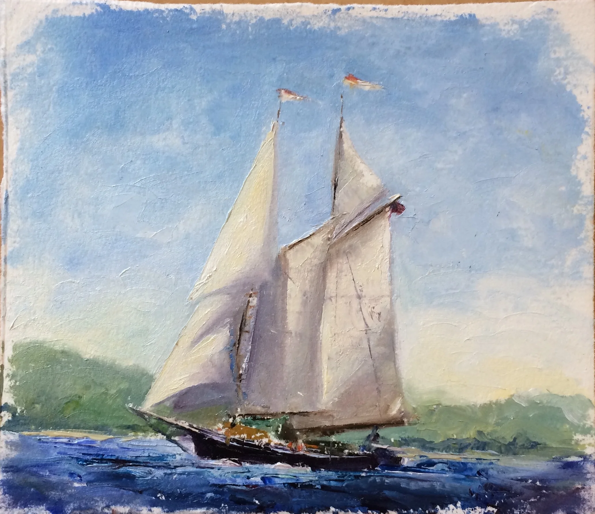 Windjammer, 11x12 oil on paper, $495