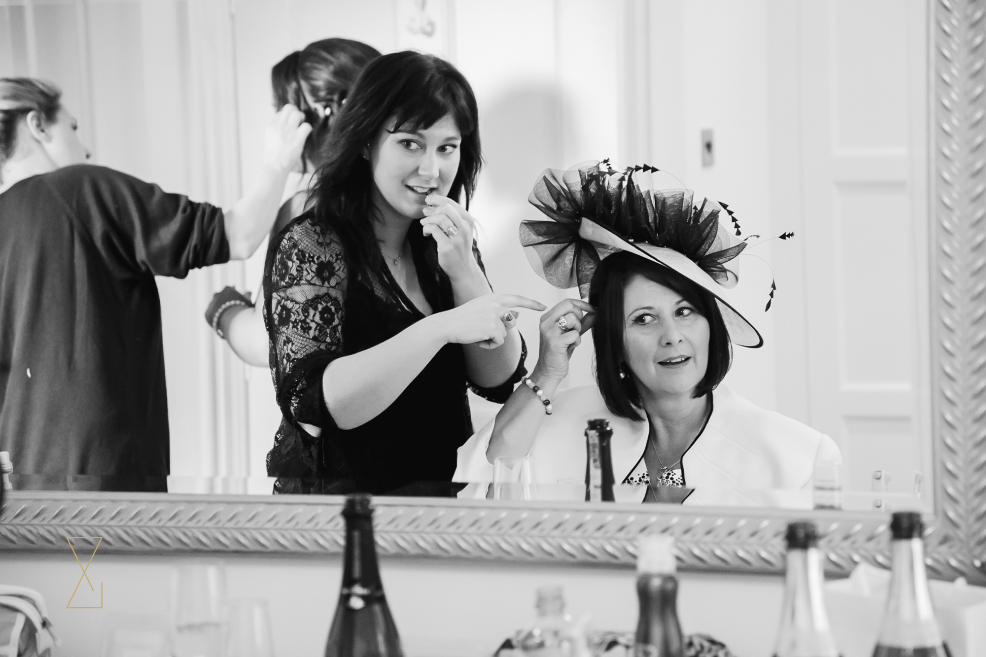 Mother of the bride having her hair done at Colshaw Hall Cheshire, Evans & Evans wedding photography