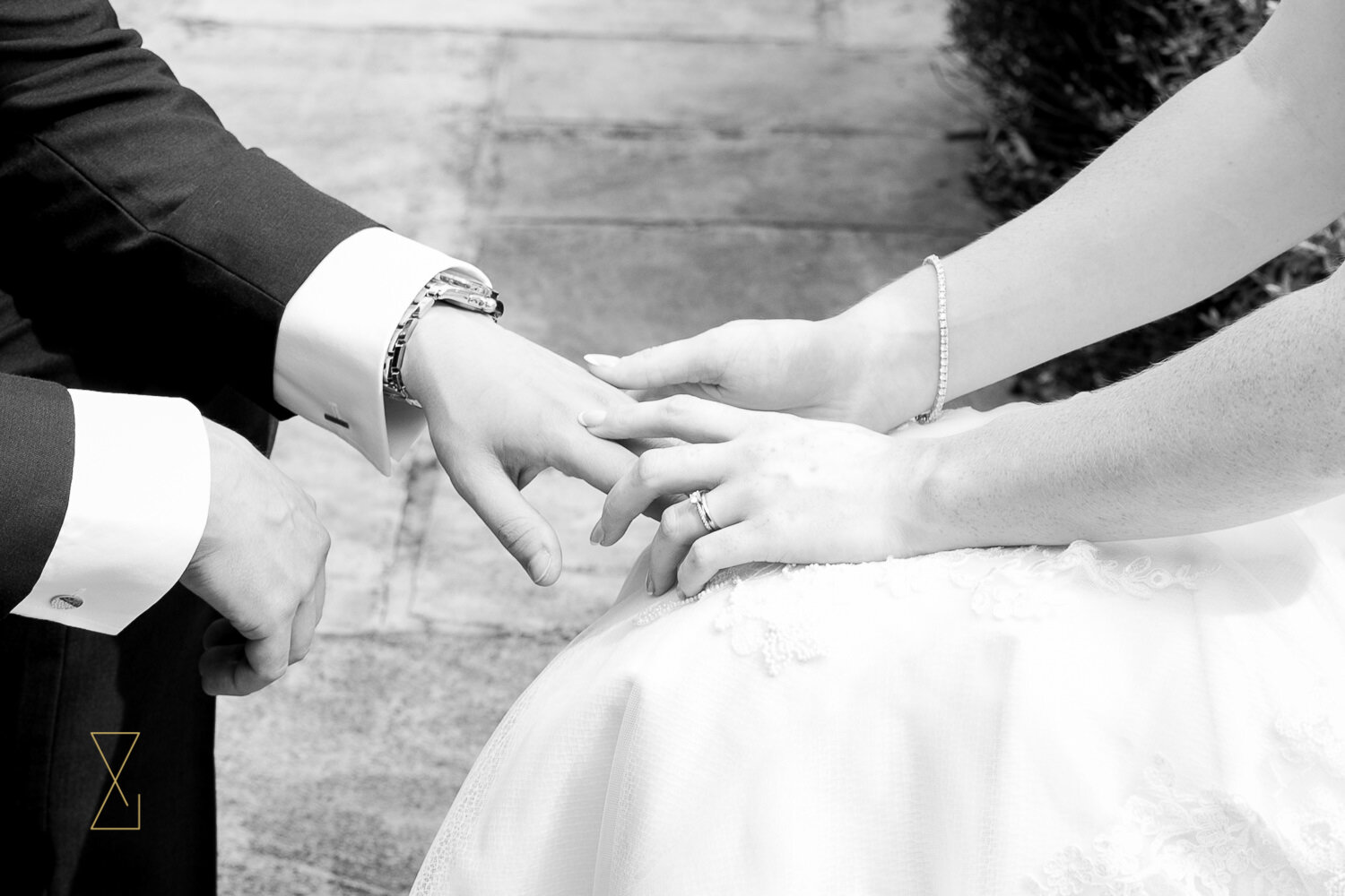 Bride-and-groom-hold-hands-Cheshire-wedding