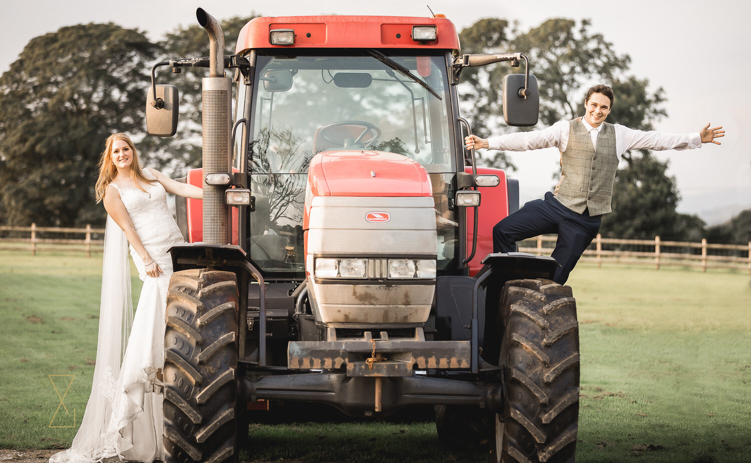 Bride-and-groom-on-tractor-Heaton-House-Farm