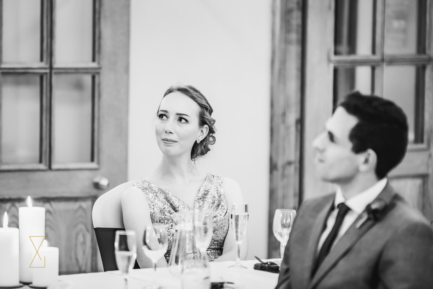 Bridesmaid-listens-to-wedding-speech-Willington-Hall-Cheshire