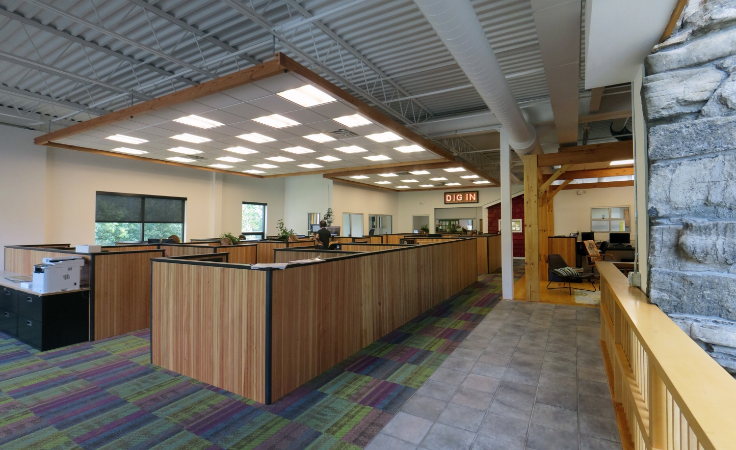 View of open work area from main entry.