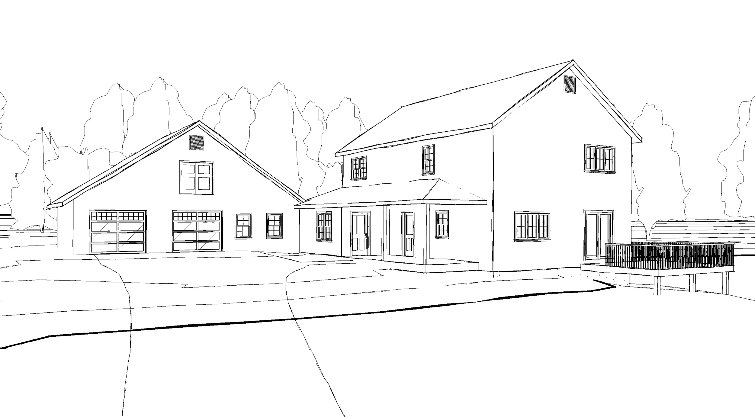 View from drive looking towards the house and proposed garage