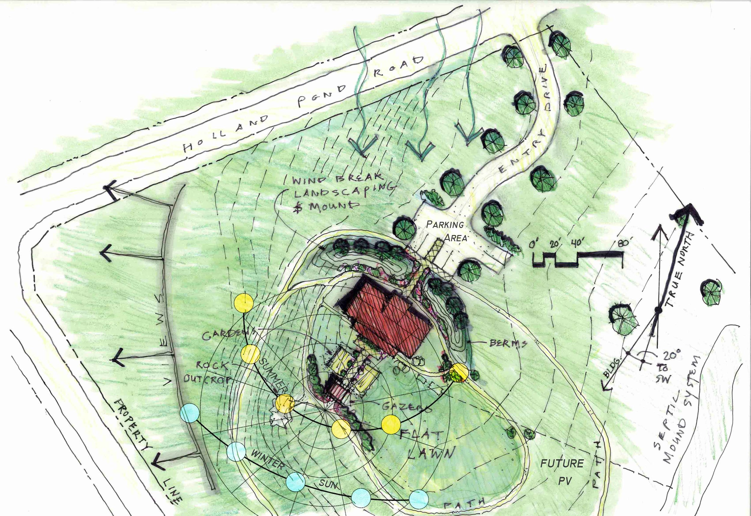 Site Plan of Holland Duplex showing natural wind and sun and site layout. By Arocordis Design