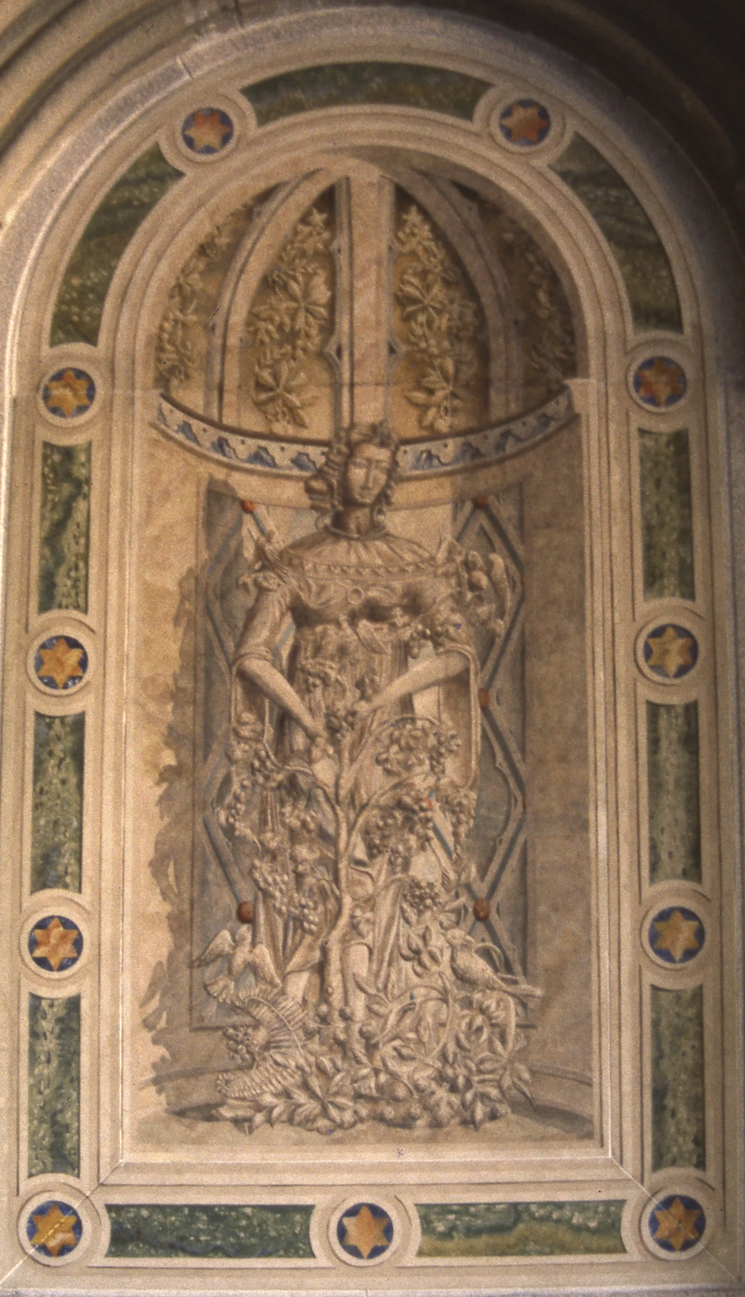 Trompe-l'œil painted Fall statue, Bethesda Fountain Arcade, Central Park, New York