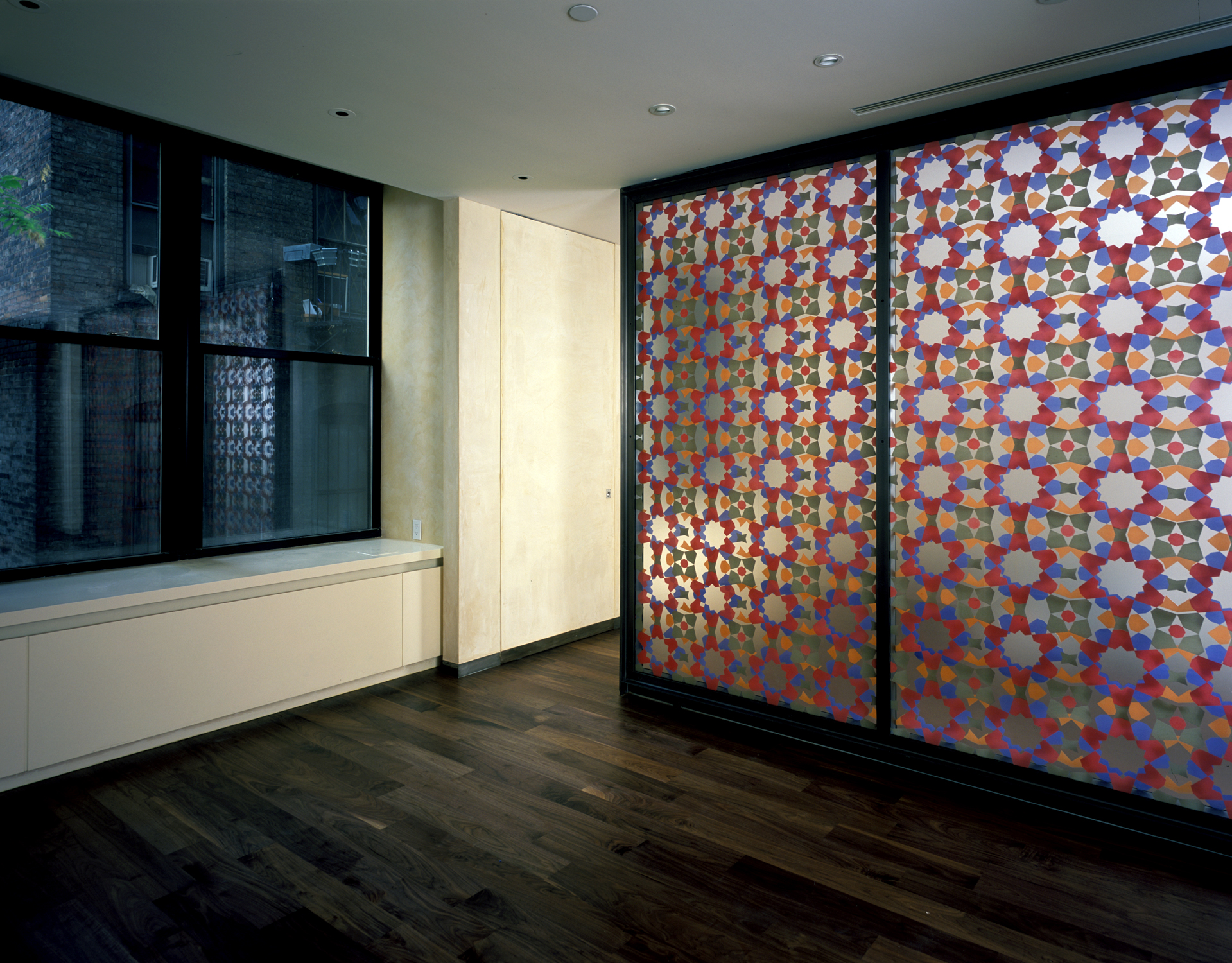 Hand silk-screened double-glass panels, New York