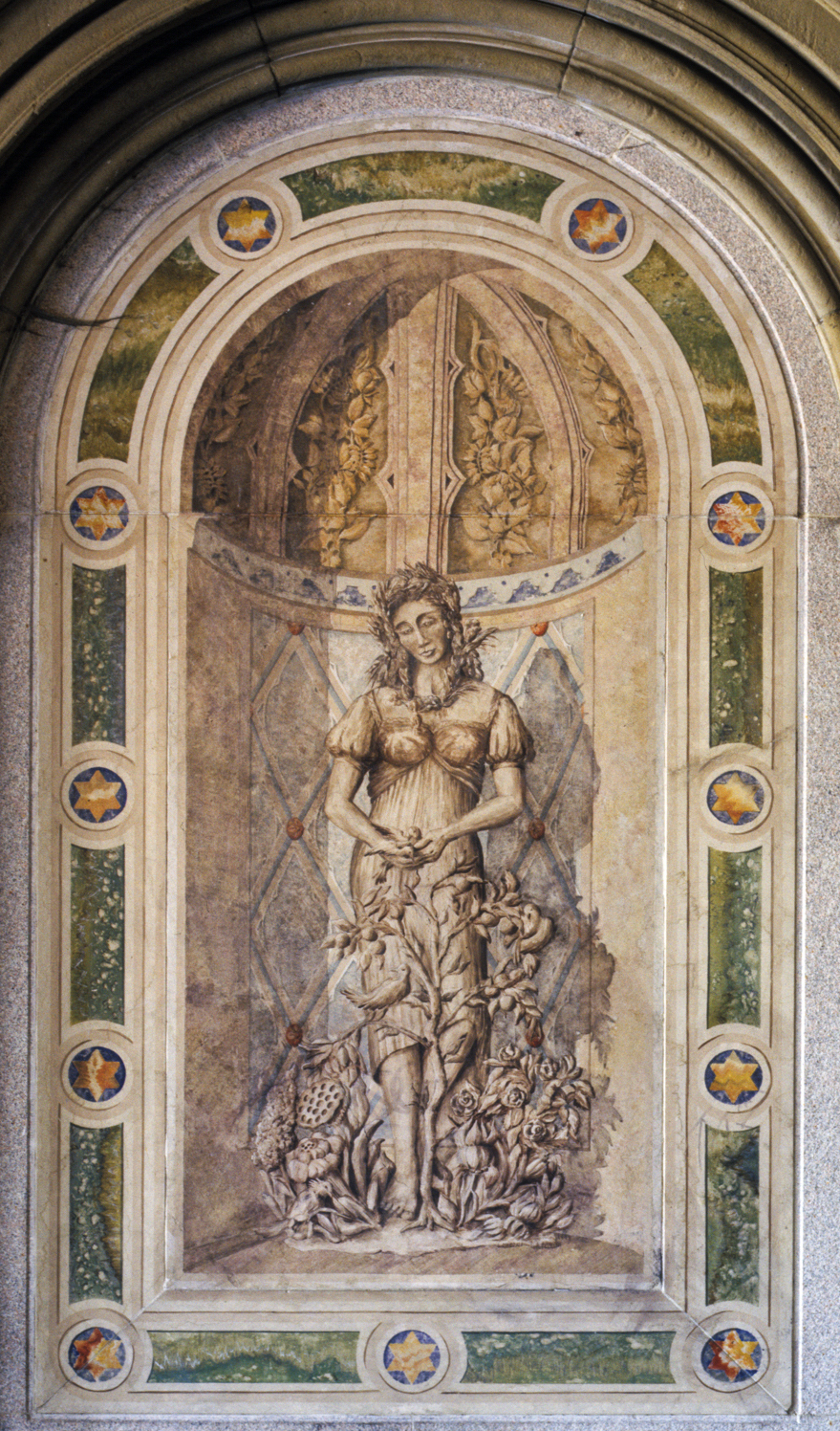 Trompe-l`œil painted Summer, Winter, Spring, and Fall statues